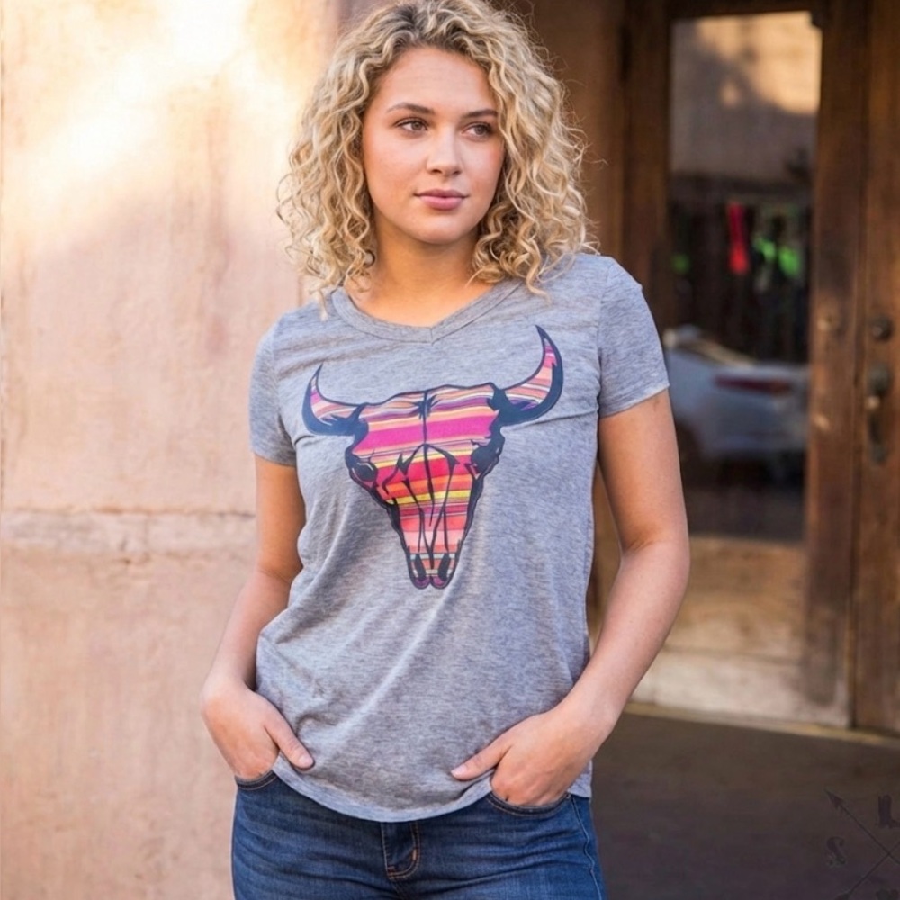 Serape Bull Skull Short Sleeve T-Shirt